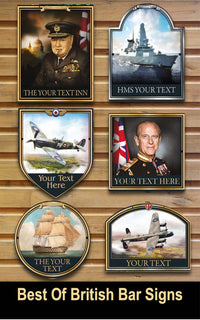 British bar signs, Bar Signs, Pub Signs, Personalised bar Sign for Pub Sheds, Spitfire, Lancaster, Winston Churchill, HMS Victory, Bar Signs Liverpool