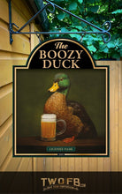 Load image into Gallery viewer, Boozy Duck, Custom bar sign, hanging pub sign, Bar sign, pub sign, Personalised bar sign, Funny bar sign, home bar signs uk, bar signs uk, bar signs.co.uk, custom pub sign uk, pub sign design, outdoor bar signs