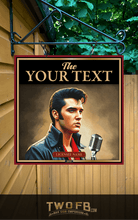 Load image into Gallery viewer, Elvis Presley-themed sign with customizable text on a wooden background