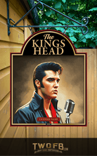 Load image into Gallery viewer, Decorative sign featuring a portrait of a Elvis Presley with a microphone, set against a wooden background.