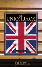 Load image into Gallery viewer, Union Jack flag poster on a wooden background