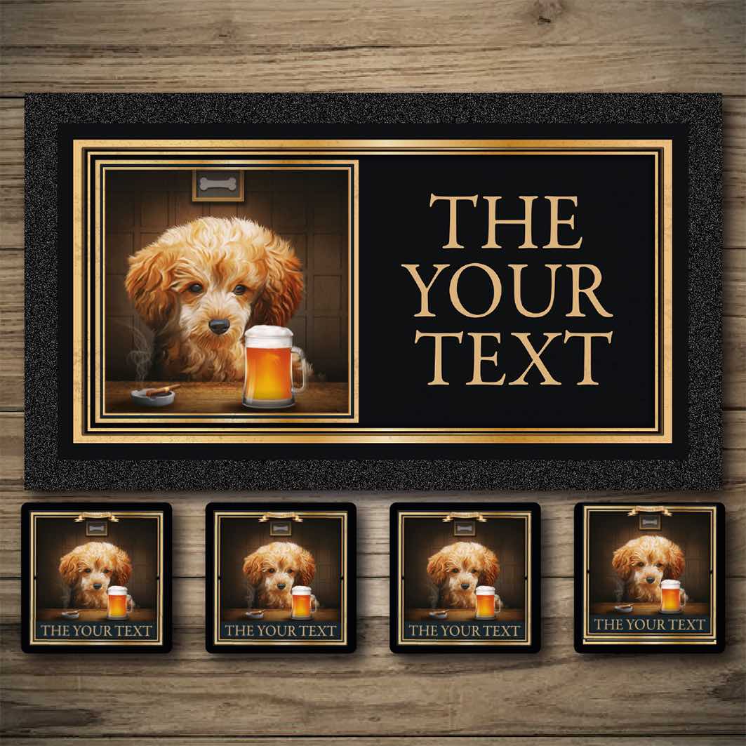 Dog bar runner, beer mats, bar coasters.