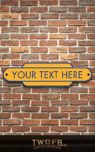 Load image into Gallery viewer, Railway Signs | Man Cave Sign | Pub Shed Sign | Blue on Yellow