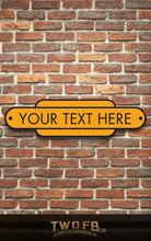 Load image into Gallery viewer, Railway Signs | Man Cave Sign | Pub Shed Sign | Black on Yellow