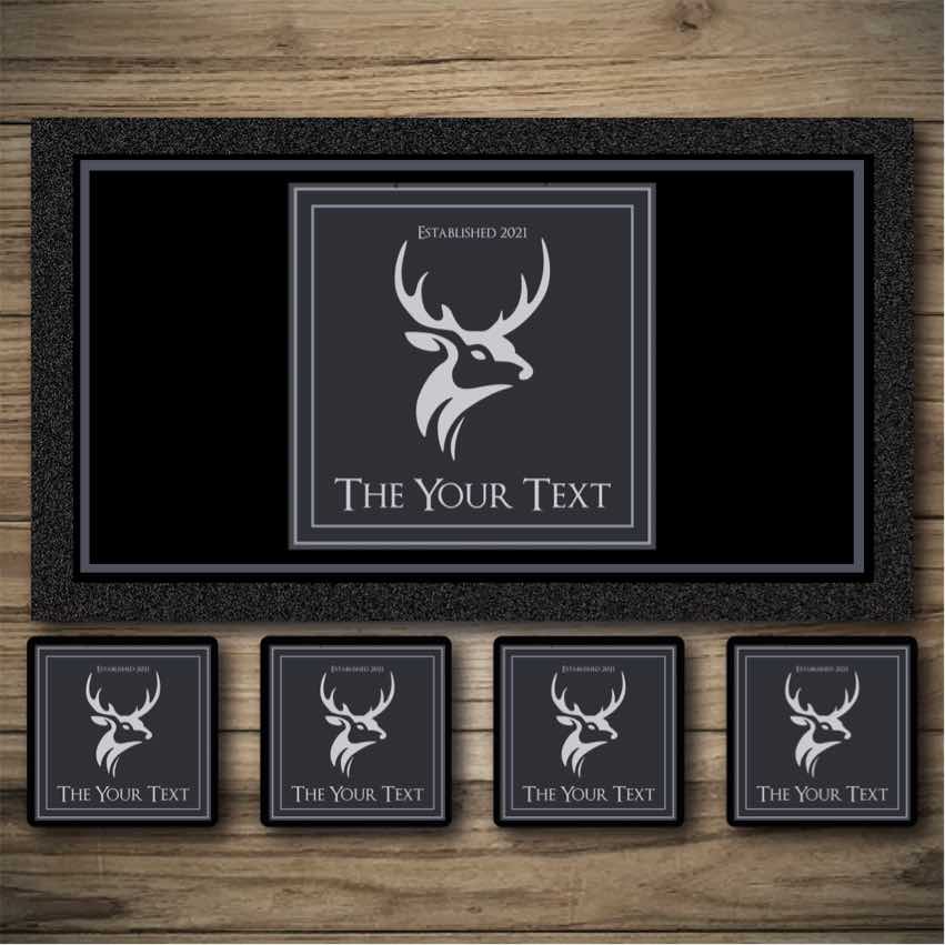 Stags Head personalised bar mats, Beer coaster, Bar runner.