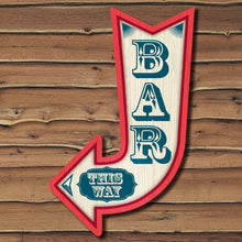 Load image into Gallery viewer, Wood Style Arrow, Bar This Way Custom Signs from Twofb.com signs for bars