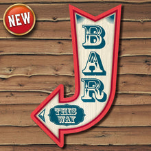 Load image into Gallery viewer, Wood Style Arrow, Bar This Way Custom Signs from Twofb.com signs for bars
