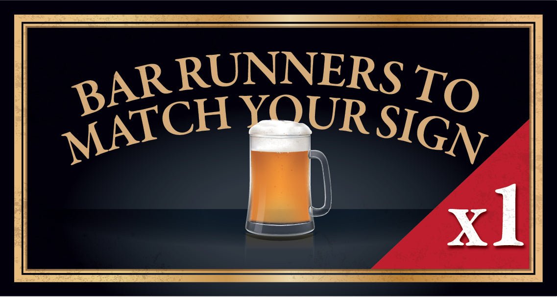 1 Bar Runners & 4 Coasters to match your bar sign. Custom Signs from Two Fat Blokes Ltd signs for bars