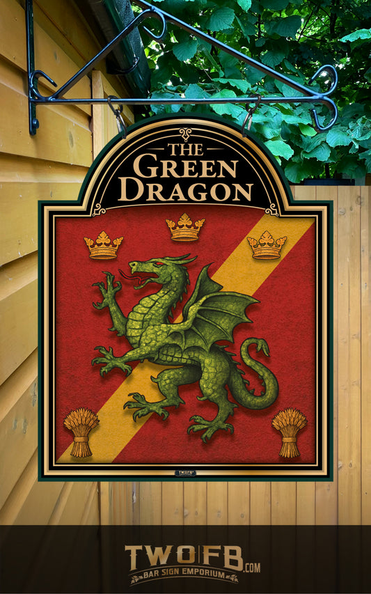The Green Dragon, Custom bar sign, hanging pub sign, Bar sign, pub sign, Personalised bar sign, Funny bar sign, home bar signs uk, bar signs uk, bar signs.co.uk, custom pub sign uk, pub sign design, outdoor bar signs
 