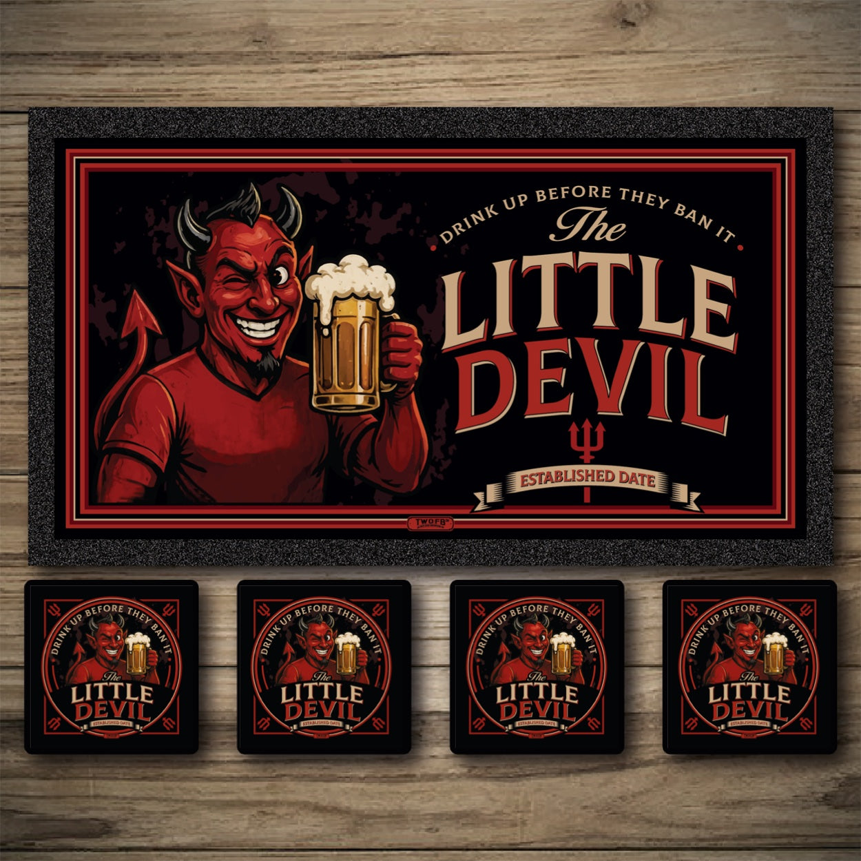 Personalised Bar Mats | Drip Mats | Custom Bar Runners | Little Red Devil