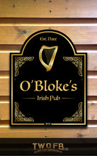 Load image into Gallery viewer, Decorative sign for O&#39;Bloke&#39;s Irish Pub with a harp on a wooden background
