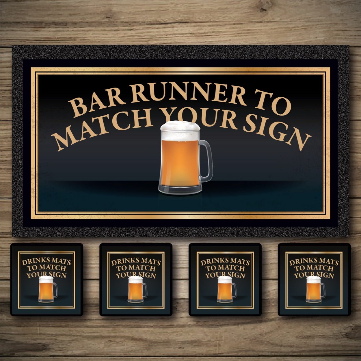 Bar Mats & Bar Coasters to match your bar sign.