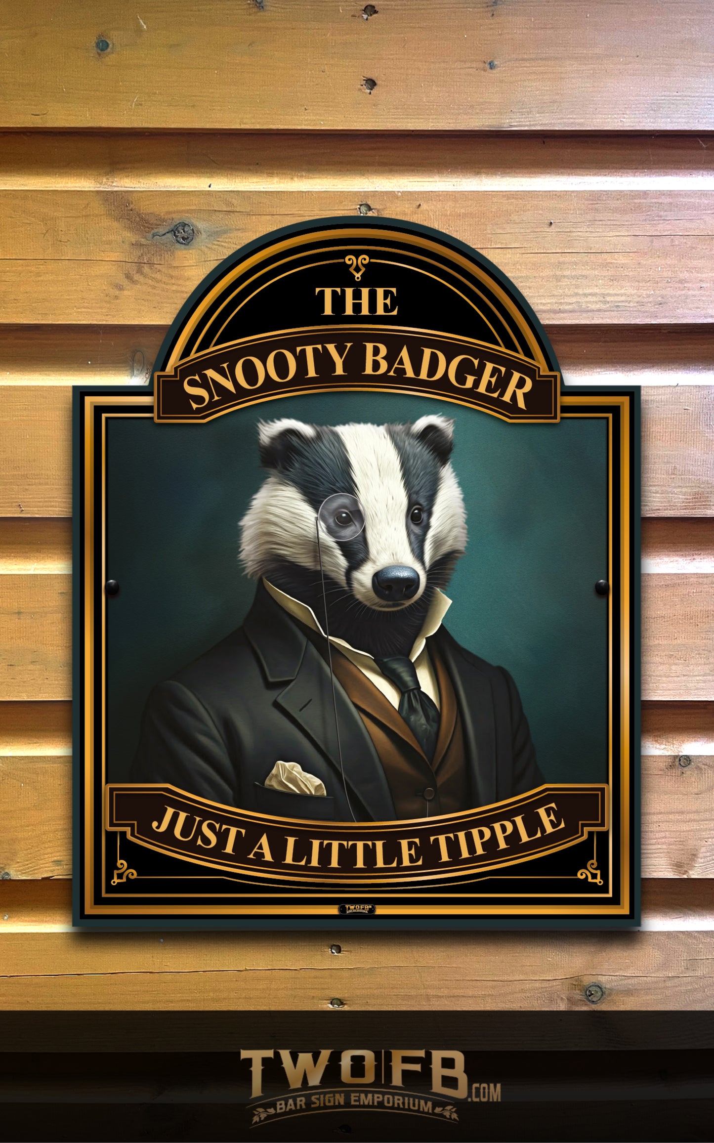 The Snooty Badger, Custom bar sign, hanging pub sign, Bar sign, pub sign, Personalised bar sign, Funny bar sign, home bar signs uk, bar signs uk, bar signs.co.uk, custom pub sign uk, pub sign design, outdoor bar signs
 