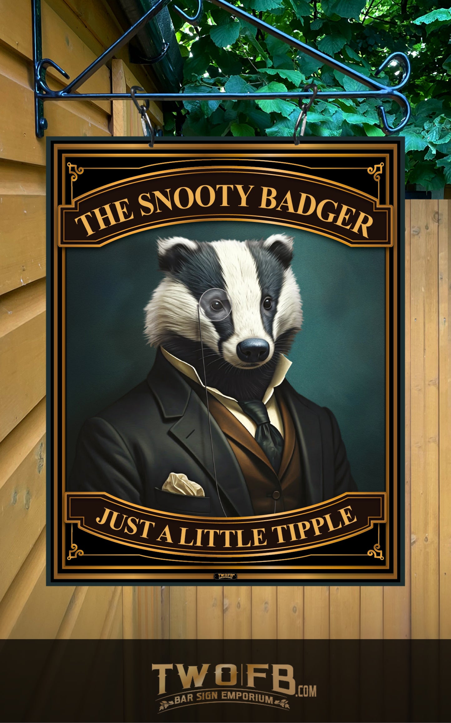 The Snooty Badger, Custom bar sign, hanging pub sign, Bar sign, pub sign, Personalised bar sign, Funny bar sign, home bar signs uk, bar signs uk, bar signs.co.uk, custom pub sign uk, pub sign design, outdoor bar signs
 