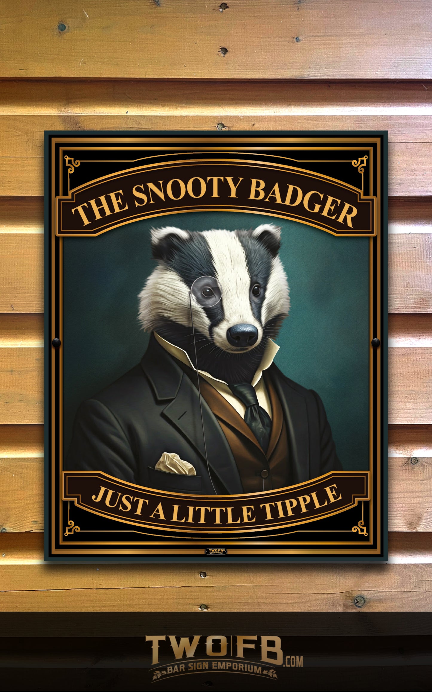 The Snooty Badger, Custom bar sign, hanging pub sign, Bar sign, pub sign, Personalised bar sign, Funny bar sign, home bar signs uk, bar signs uk, bar signs.co.uk, custom pub sign uk, pub sign design, outdoor bar signs
 
