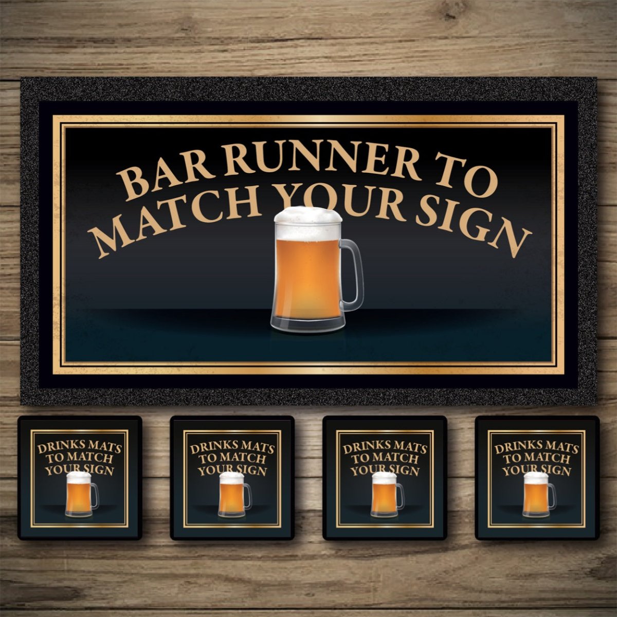 Bar Mats & Bar Coasters to match your bar sign. Custom Signs from Two Fat Blokes Ltd signs for bars