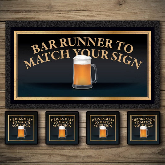 Bar Mats & Bar Coasters to match your bar sign. Custom Signs from Two Fat Blokes Ltd signs for bars