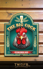 Load image into Gallery viewer, Decorative sign with a rooster illustration and text on a wooden background
