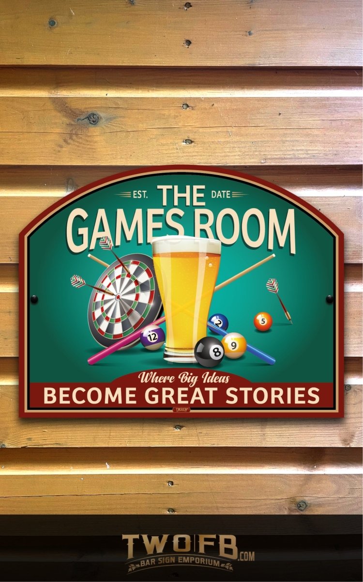 Games Room Man Cave | Personalised Bar Sign | Sports Bar Custom Signs from Two Fat Blokes Ltd signs for bars