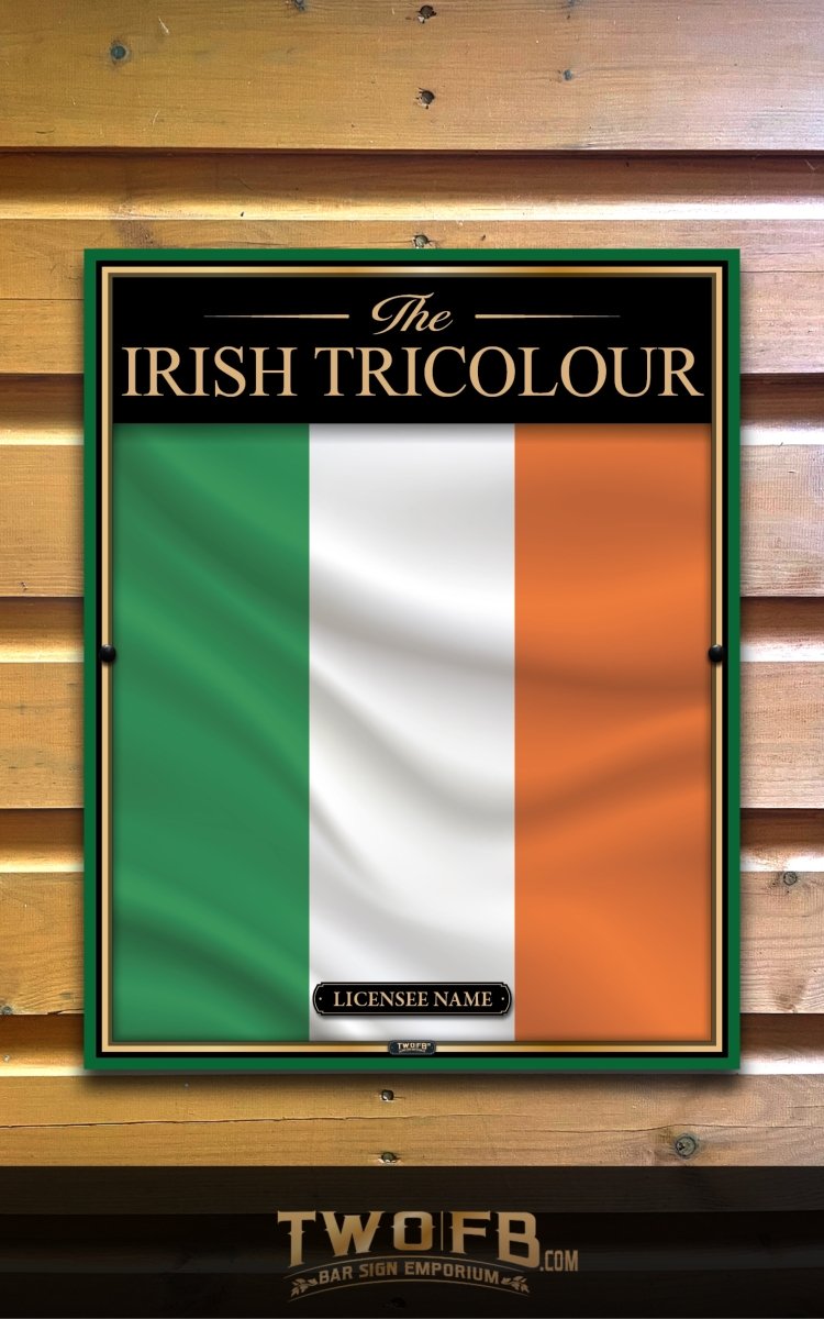 Irish tricolour flag design on a wooden background