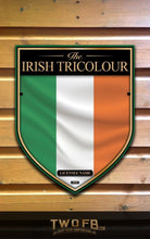 Load image into Gallery viewer, Irish tricolour flag design on a wooden background
