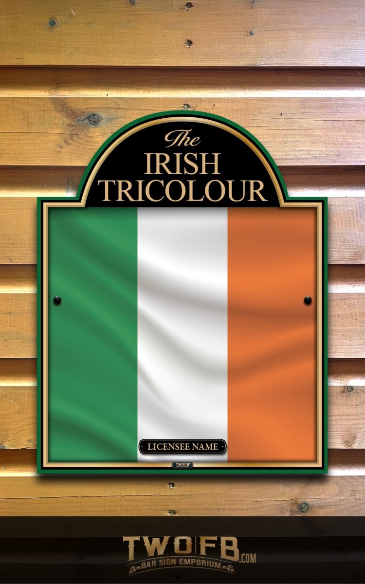 Irish tricolour flag design on a wooden background