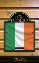 Load image into Gallery viewer, Irish tricolour flag design on a wooden background
