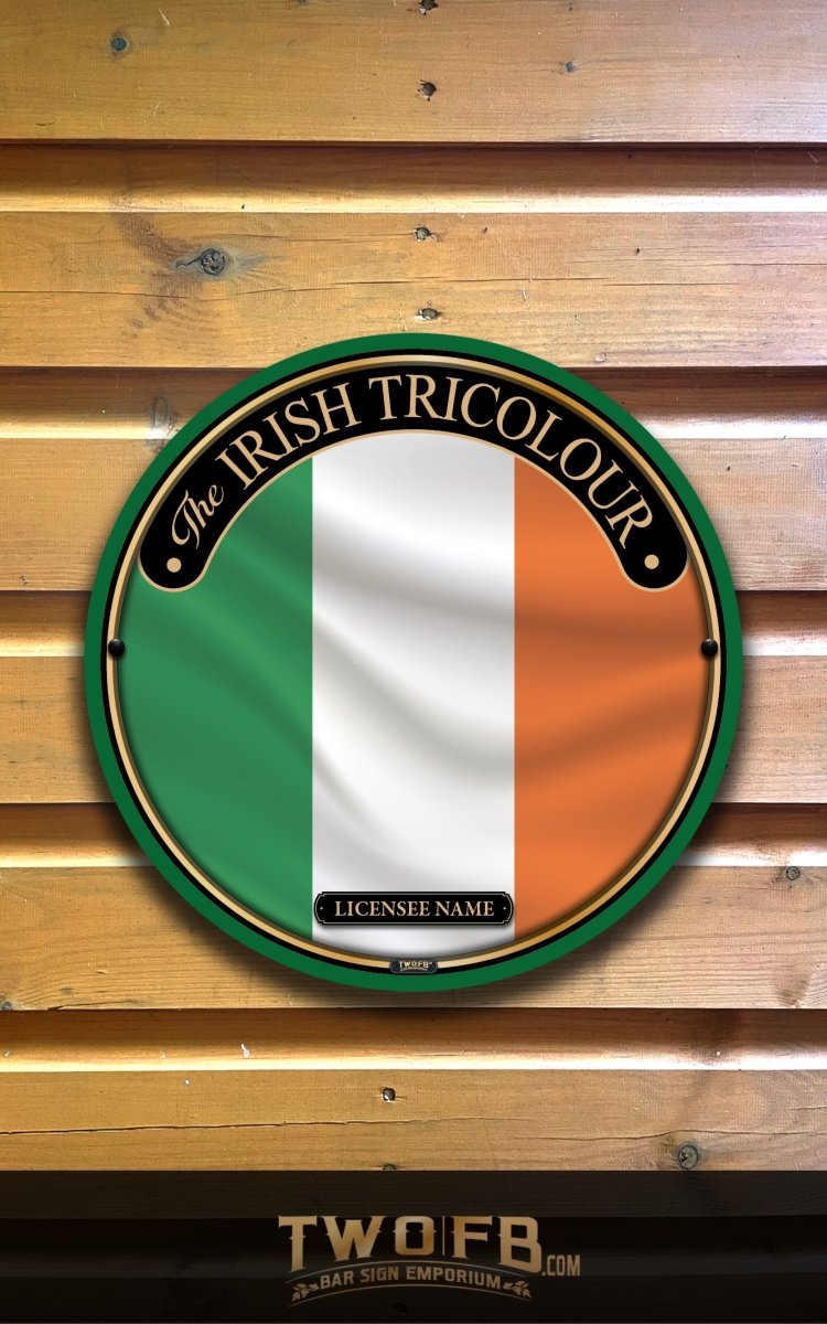 Irish Tricolour sign on a wooden background