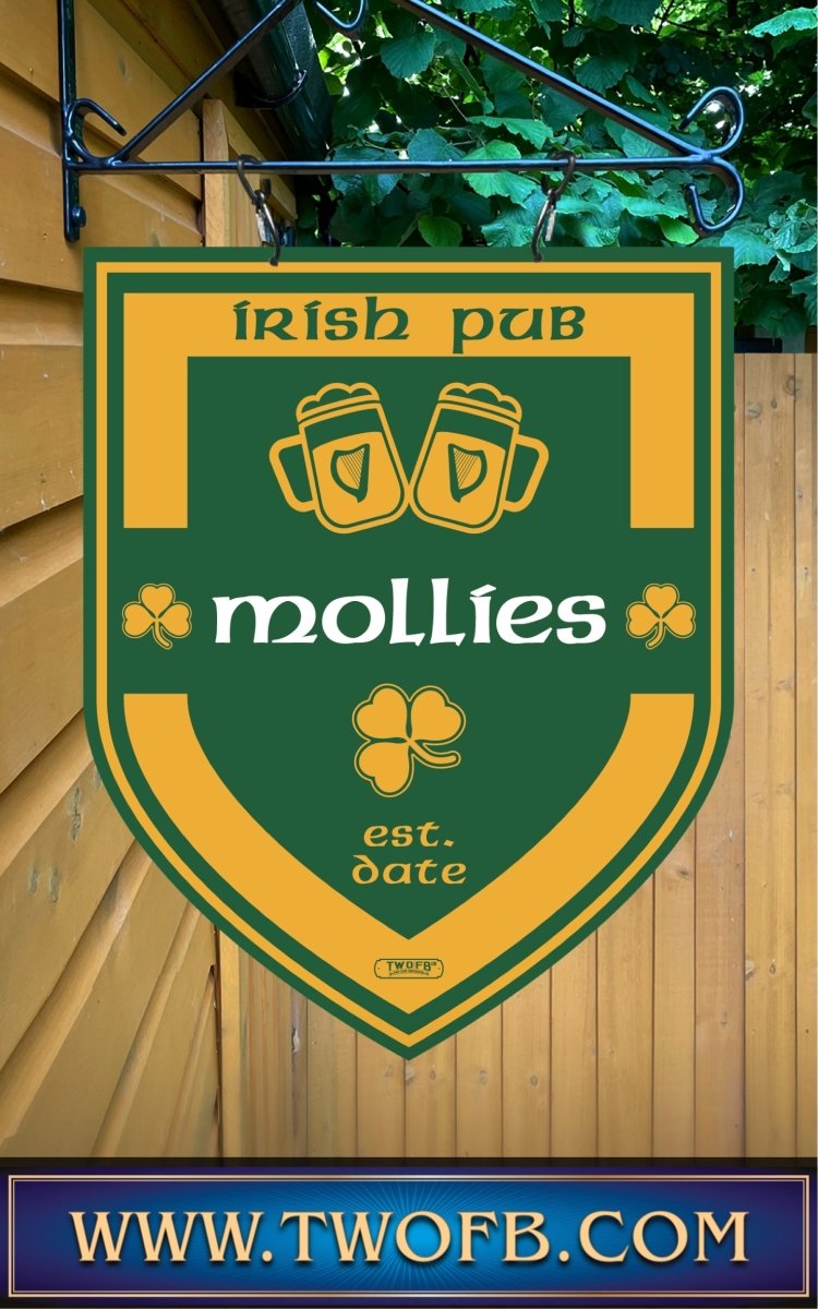 Mollies Irish Pub Sign | Personalised Pub Sign | Hanging Pub Signs Custom Signs from Two Fat Blokes Ltd signs for bars