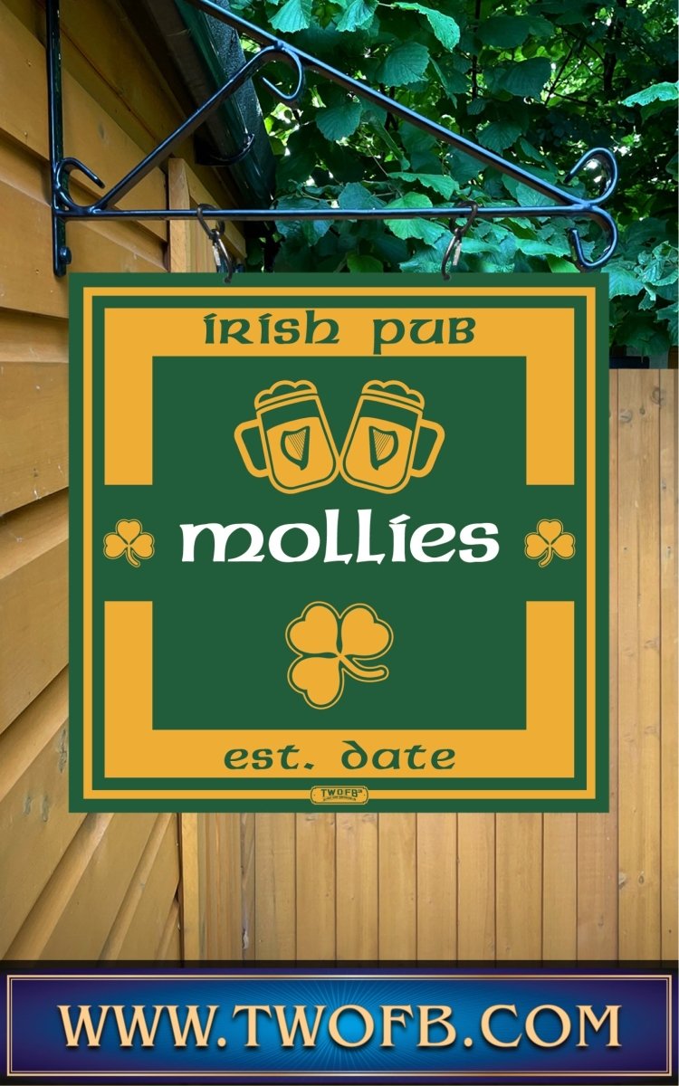Mollies Irish Pub Sign | Personalised Pub Sign | Hanging Pub Signs Custom Signs from Two Fat Blokes Ltd signs for bars