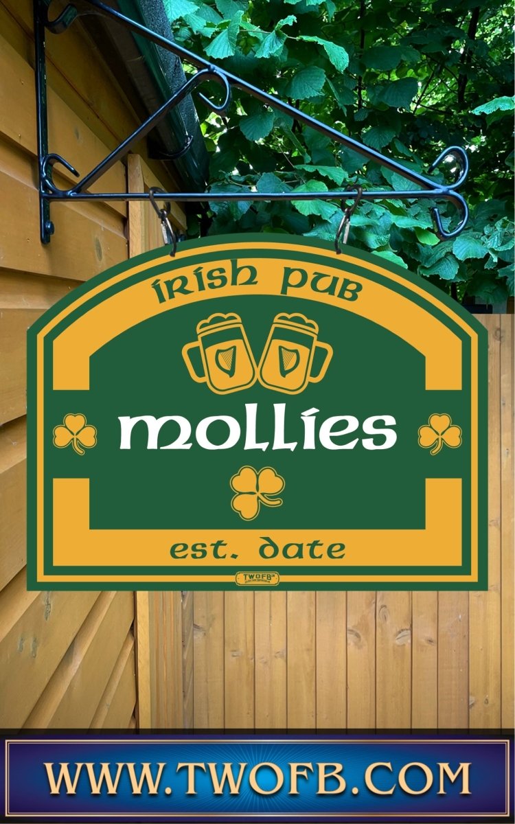 Mollies Irish Pub Sign | Personalised Pub Sign | Hanging Pub Signs Custom Signs from Two Fat Blokes Ltd signs for bars