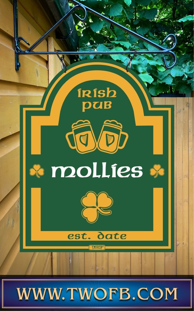 Mollies Irish Pub Sign | Personalised Pub Sign | Hanging Pub Signs Custom Signs from Two Fat Blokes Ltd signs for bars