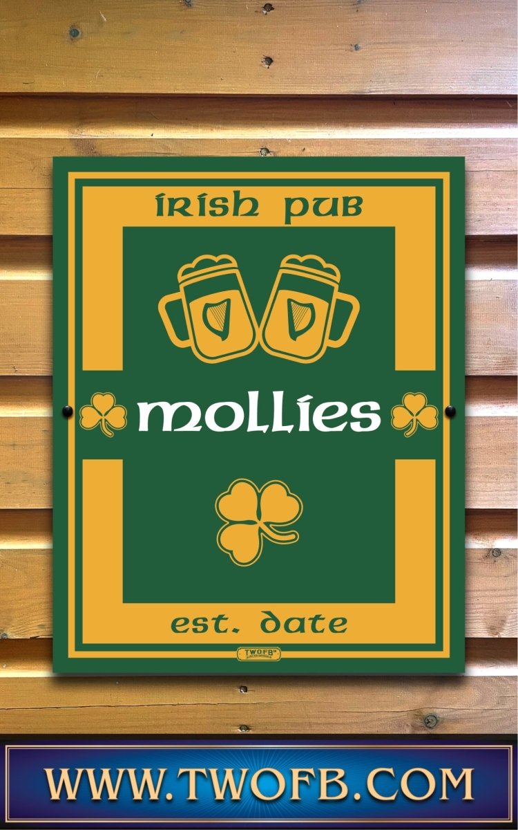 Mollies Irish Pub Sign | Personalised Pub Sign | Hanging Pub Signs Custom Signs from Two Fat Blokes Ltd signs for bars
