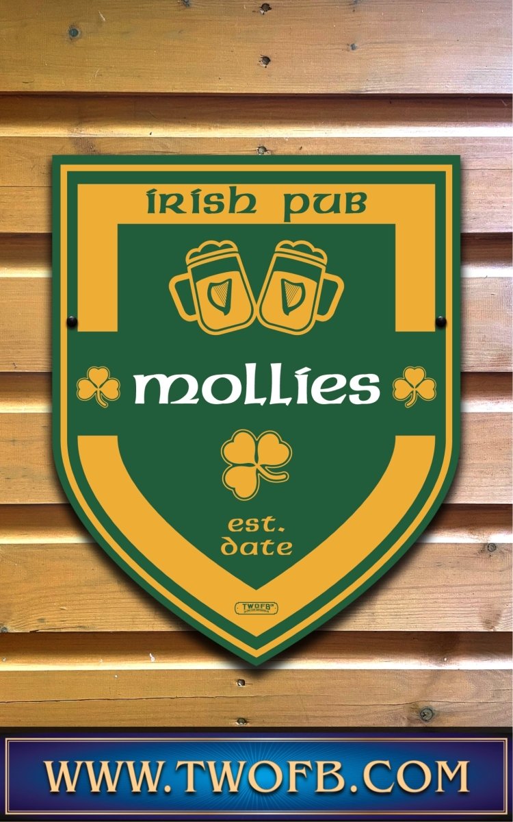 Mollies Irish Pub Sign | Personalised Pub Sign | Hanging Pub Signs Custom Signs from Two Fat Blokes Ltd signs for bars