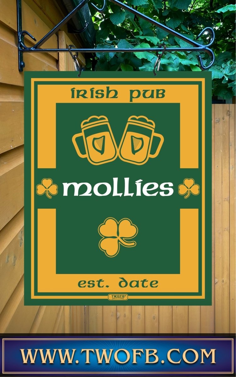 Mollies Irish Pub Sign | Personalised Pub Sign | Hanging Pub Signs Custom Signs from Two Fat Blokes Ltd signs for bars