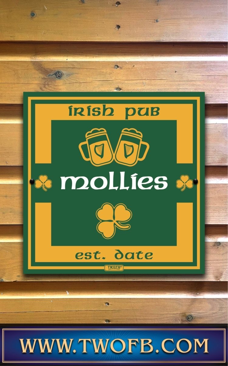 Mollies Irish Pub Sign | Personalised Pub Sign | Hanging Pub Signs Custom Signs from Two Fat Blokes Ltd signs for bars