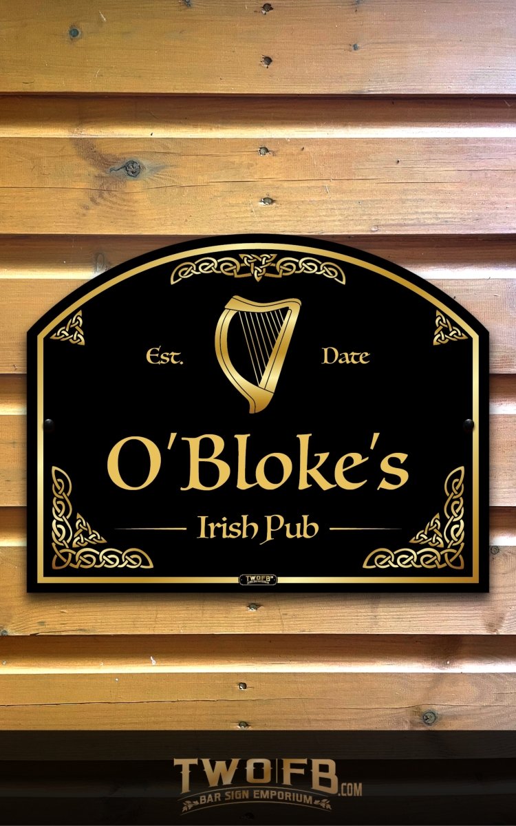 O'Bloke's Irish Pub sign on a wooden background