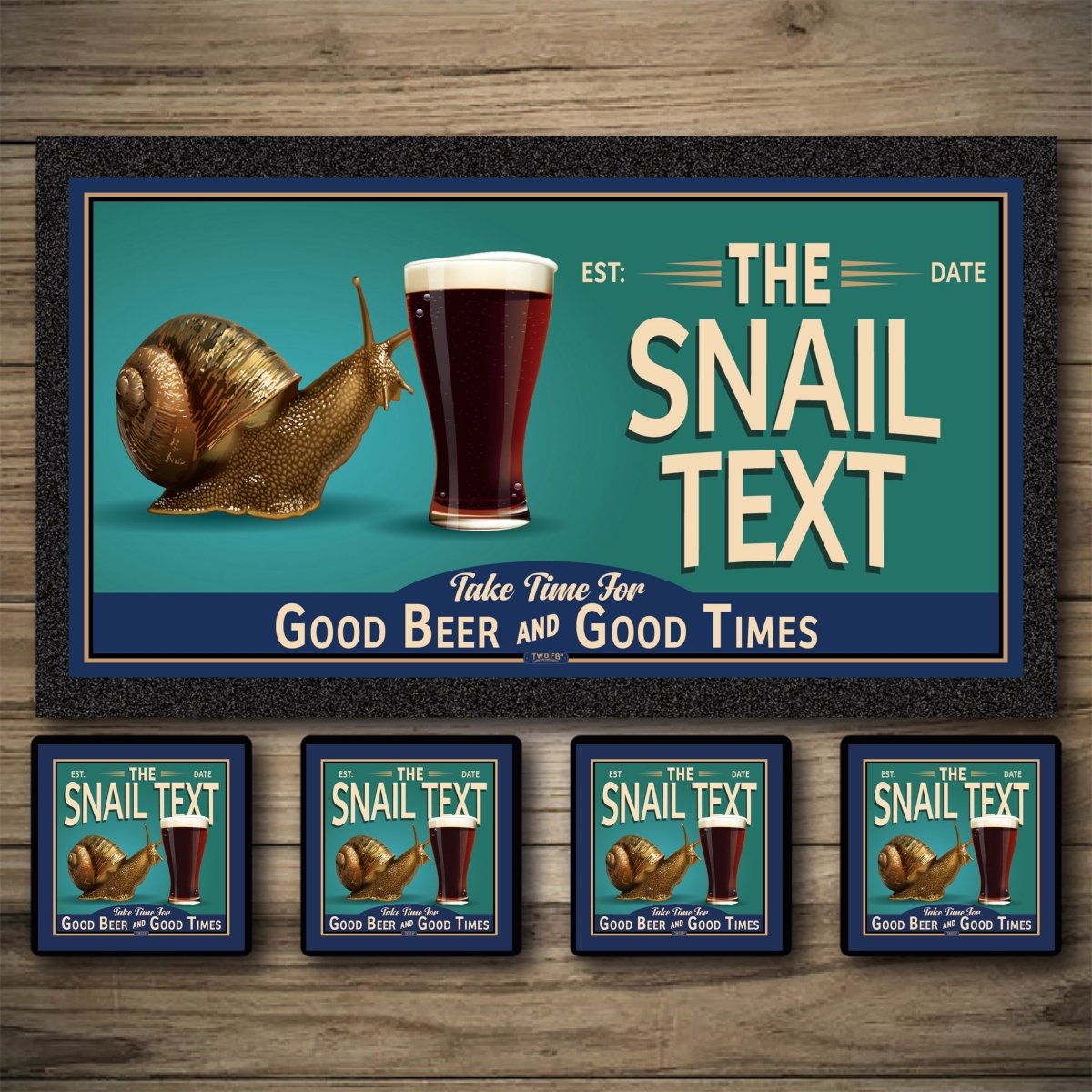 Personalised Bar Mats | Drip Mats | Custom Bar Runners | Boozy Snail Custom Signs from Two Fat Blokes Ltd signs for bars