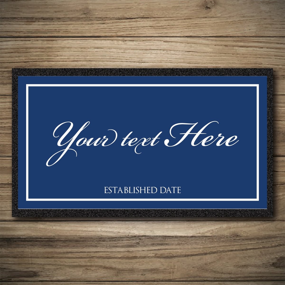 Personalizable sign with text placeholder on a wooden background