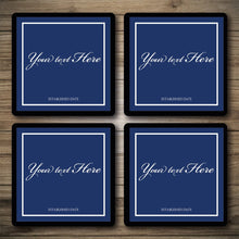 Load image into Gallery viewer, Four blue frames with customizable text on a wooden surface
