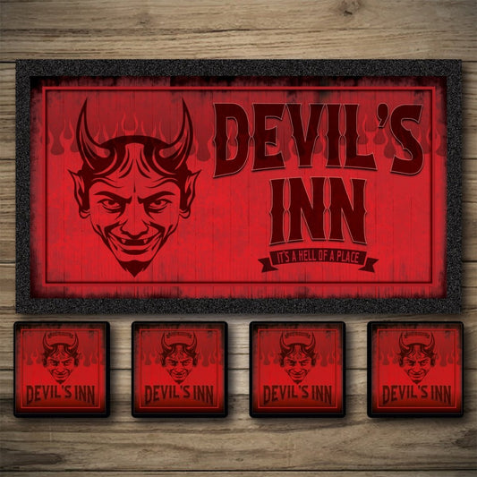 Personalised Bar Mats | Drip Mats | Custom Bar Runners | Devils Inn Custom Signs from Two Fat Blokes Ltd signs for bars