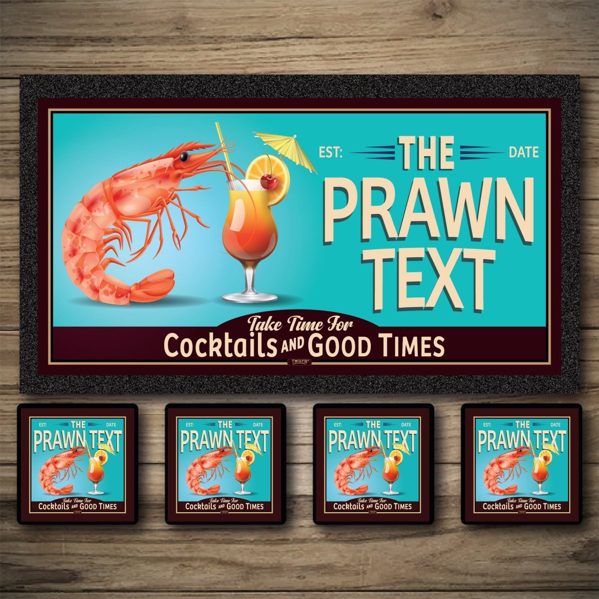 Personalised Bar Mats | Drip Mats | Custom Bar Runners | Prawn Cocktail Custom Signs from Two Fat Blokes Ltd signs for bars