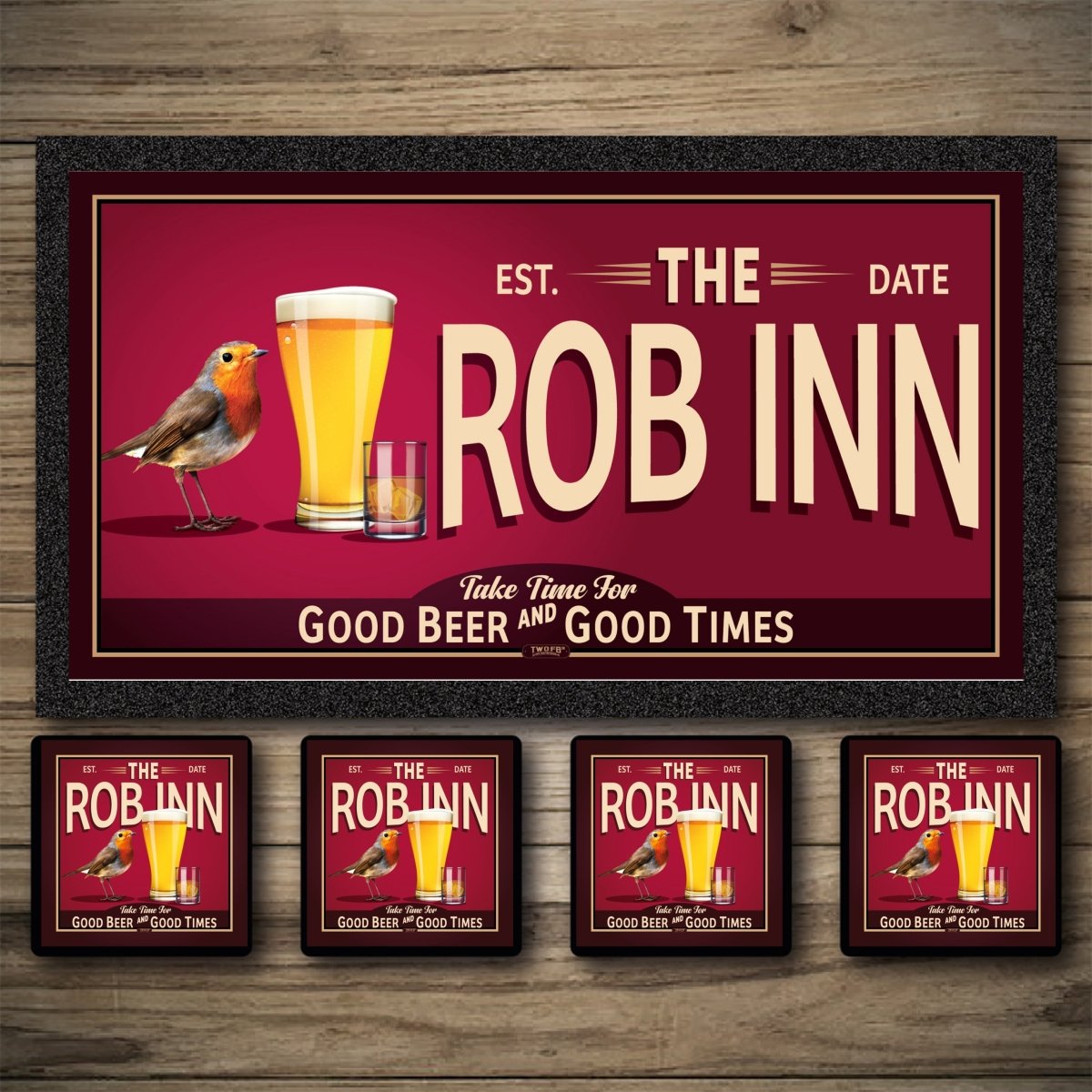 Personalised Bar Mats | Drip Mats | Custom Bar Runners | The Rob Inn Custom Signs from Two Fat Blokes Ltd signs for bars