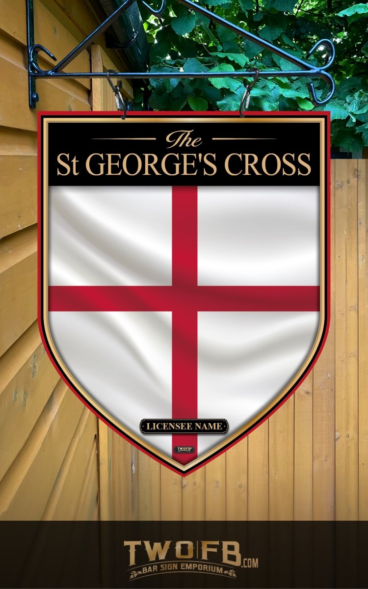 St George's Cross flag design on a sign with a wooden background