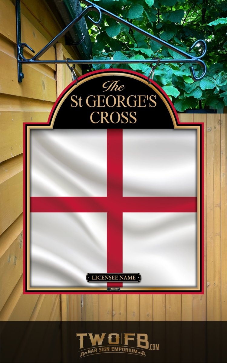 Decorative sign featuring the St. George's Cross on a wooden background