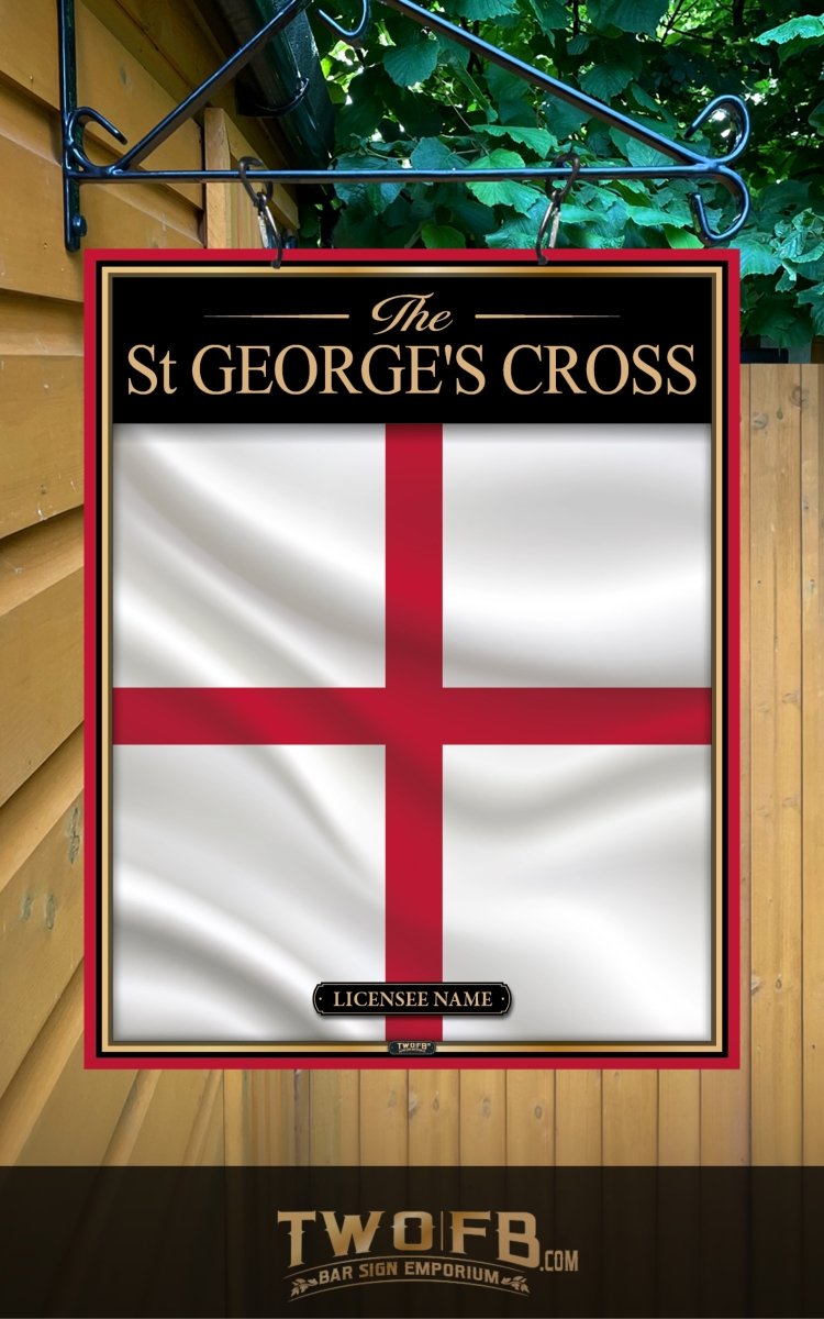 St George's Cross flag design on a sign with 'TWOFB' branding.
