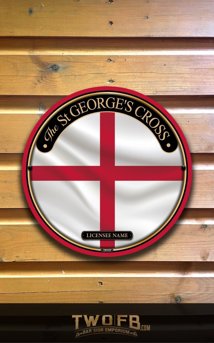 St. George's Cross emblem on a wooden background with 'TWO.FB' branding.