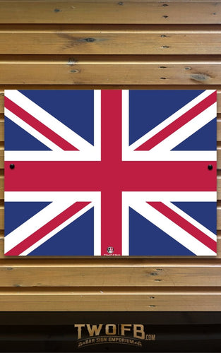 Union Jack flag on a wooden background with 'TWOFB' branding.