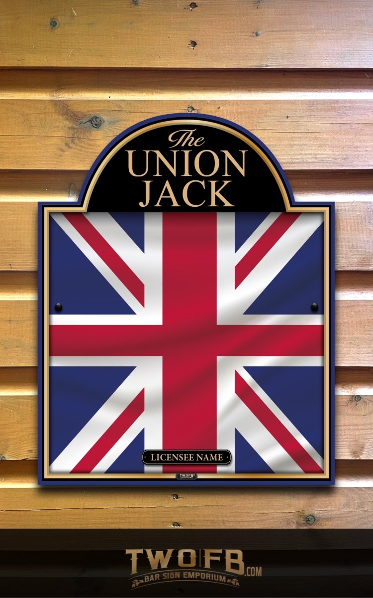 Union Jack flag design on a wooden background