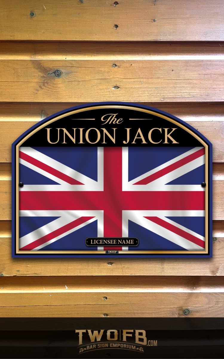 Union Jack sign on a wooden background